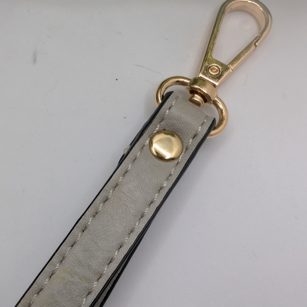 Gray leather wristlet strap with Gold hardware - Picture 2 of 3